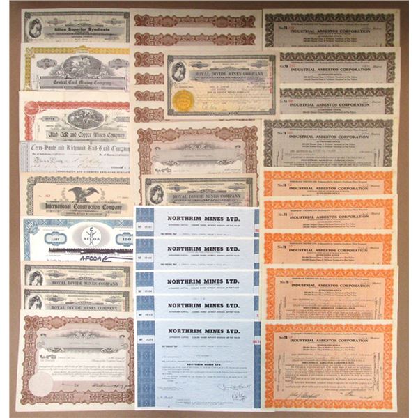 Mining and Industrial Stock Certificate Assortment , I/U and I/C 1900 to 1976