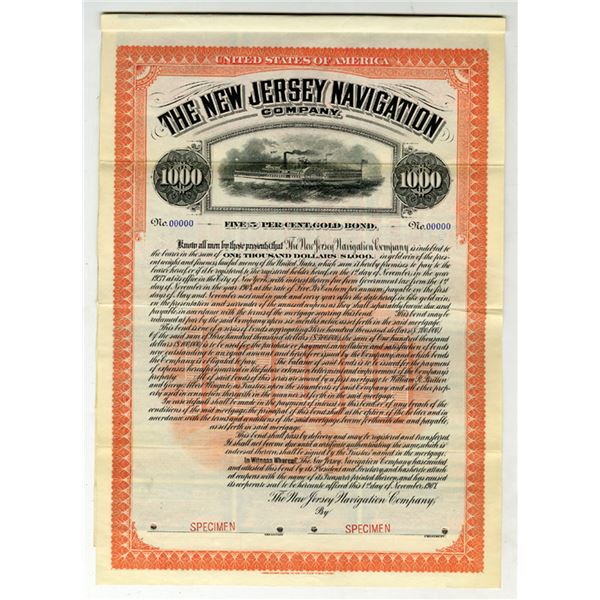 New Jersey Navigation Co., 1907, Specimen Bond