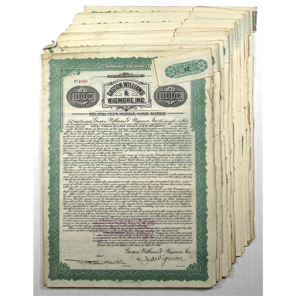Gaston, Williams & Wigmore, Inc., 1916, Group of Issued and Partially Redeemed $1000 Gold Coupon Bon
