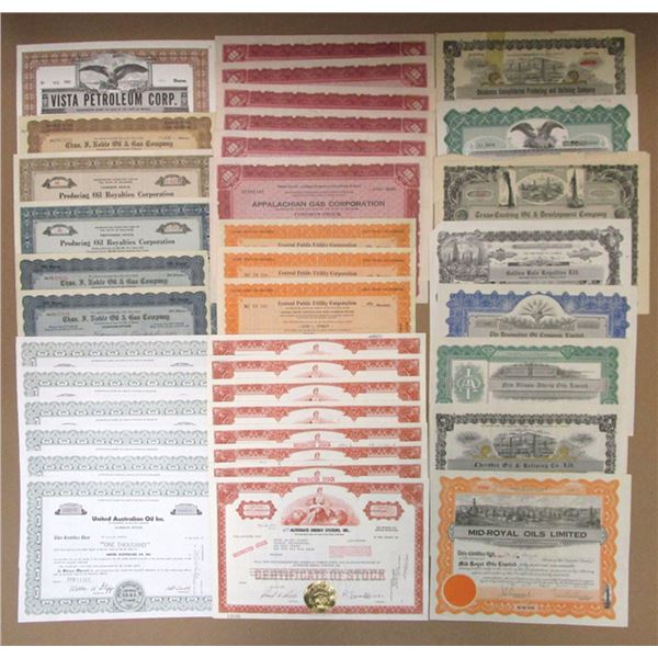 Oil and Drilling Related Lot of I/U Stock Certificates, 1915 to 1977