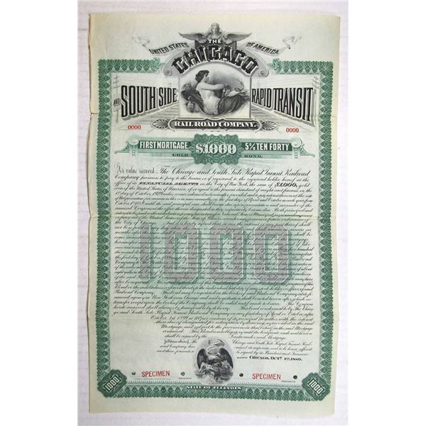 Chicago & South Side Rapid Transit Railroad Co., 1899, Specimen Bond Rarity