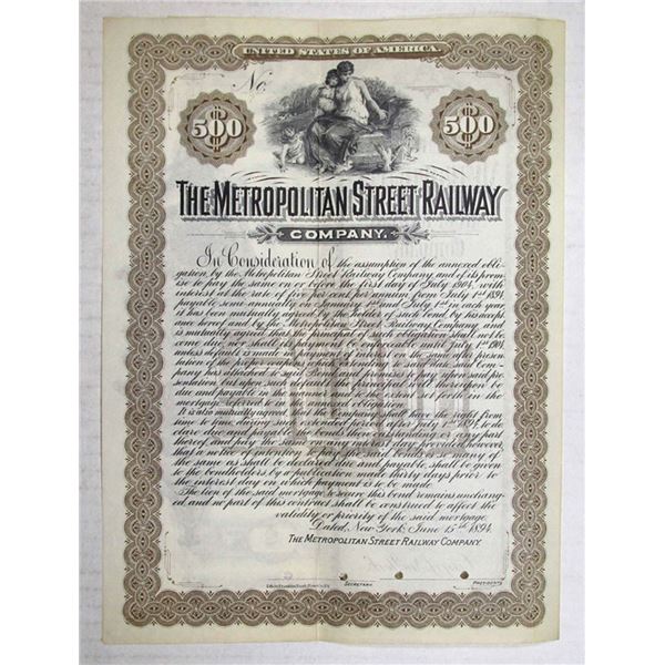 Metropolitan Street Railway Co, 1894, Specimen Bond