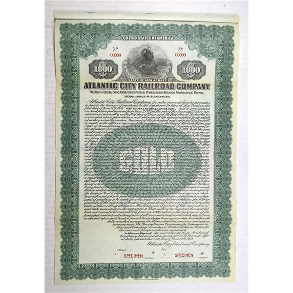 Atlantic City Railroad Co., 1924, Specimen Bond
