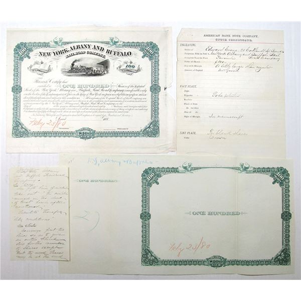 New York, Albany and Buffalo Railroad Co., 1880, Unique Approval Proof Stock Certificate.