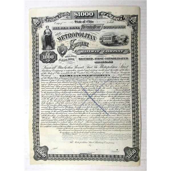 Metropolitan Street Railway Co. of Kansas City, 1884, Specimen Bond