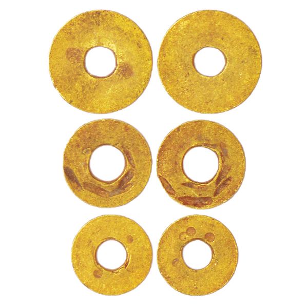 Ancient India: Indus Valley Civilization (mature phase, 2500-2000 BC), group of 3 gold rings/disks, 