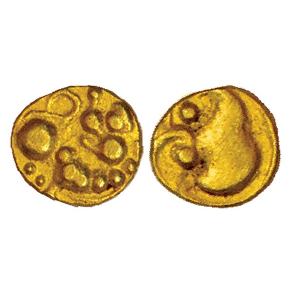 Medieval India: Kadambas of Hangal, anonymous and uninscribed, gold fanam (11th century AD), 0.47g. 