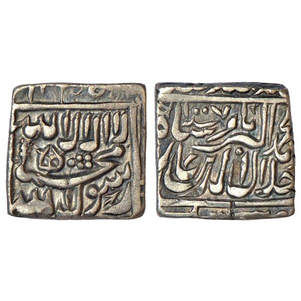 Mughals: Akbar (1556-1605 AD), silver square rupee, Bang mint, AH 1007, KM A86.1, 10.97g. Obv: Kalim