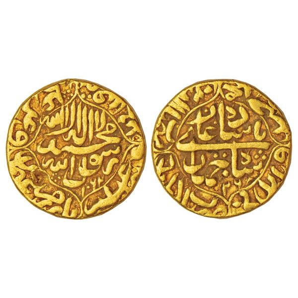 Mughals: Shah Jahan (1628-1658 AD), gold mohur, Akbarabad mint, AH 1062/RY 26, KM 258.2, 10.81g. Obv