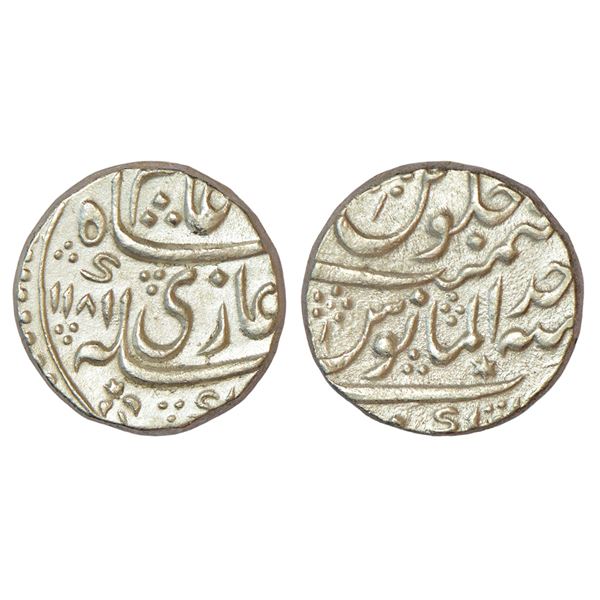 Mughals: Shah Alam II (1759-1806 AD), silver rupee, Kankurti mint, AH 1181/RY Ahd, mint-name at bott
