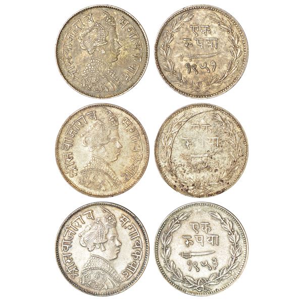 Princely States: Baroda, Sayaji Rao III (1875-1938 AD), silver rupee (3), VS 1951, 11.35g; VS 1952, 