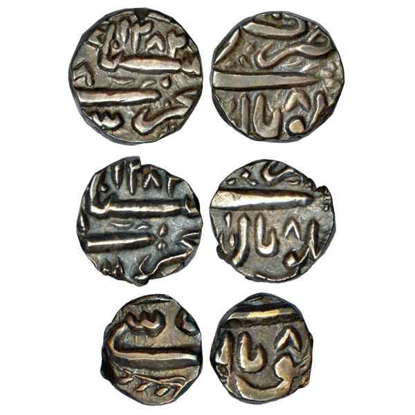 Princely States: Bhopal, Sikandar Begum (1860-1868 AD), set of 3 silver coins, Bhopal mint, AH 1282/