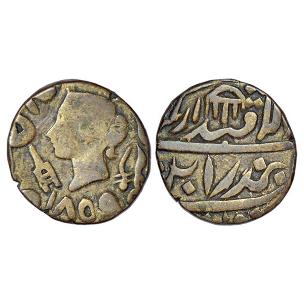 Princely States: Bindraban, silver ½ rupee, Bindraban mint, AD 1859, KM 17, 5.35g. Obv: Portrait bus