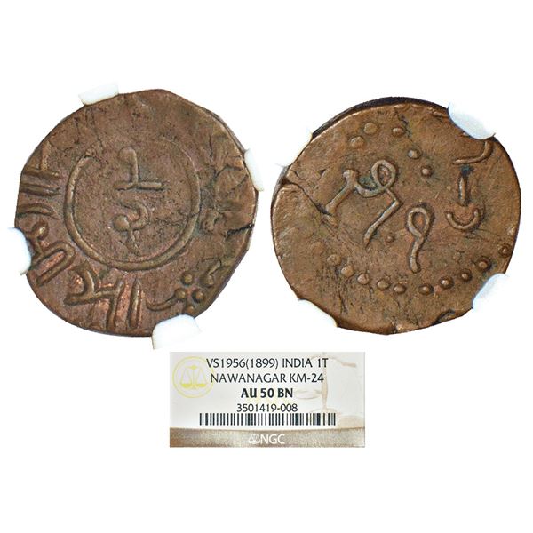 Princely States: Nawanagar, Jam Sri Jaswant Singh- Jasaji, copper trambiyo (½ dokado), VS 1956, KM 2