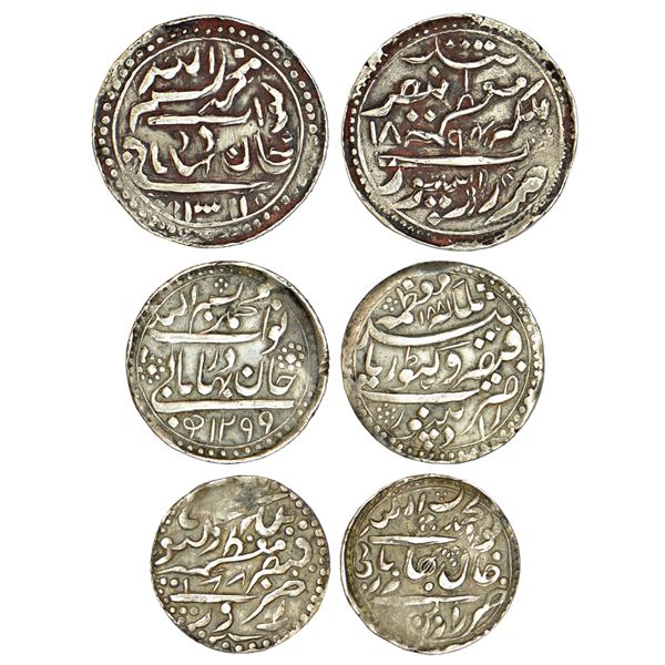 Princely States: Radhanpur, Bismillah Khan (1874-1895 AD), set of 3 silver coins, Radhanpur mint, in