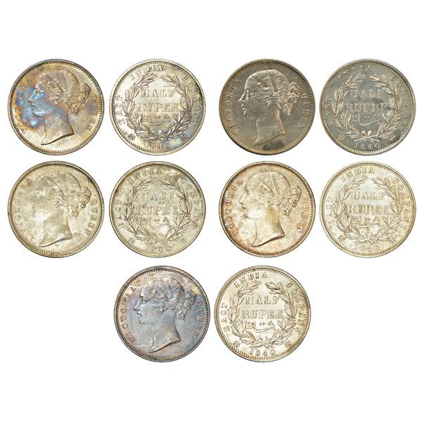 British India: Victoria Queen, divided legend, silver ½ rupee (5), 1840, Calcutta/Bombay mint, W.W. 
