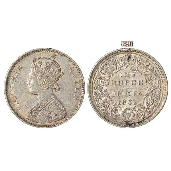 British India: Victoria Queen, silver rupee, 1862, Bombay mint, A/II/1/4, top dot in center of top f