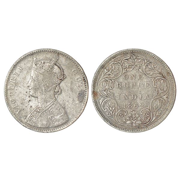 British India: Victoria Queen, silver rupee, 1862, Bombay mint, A/II/2/5, GK 314.