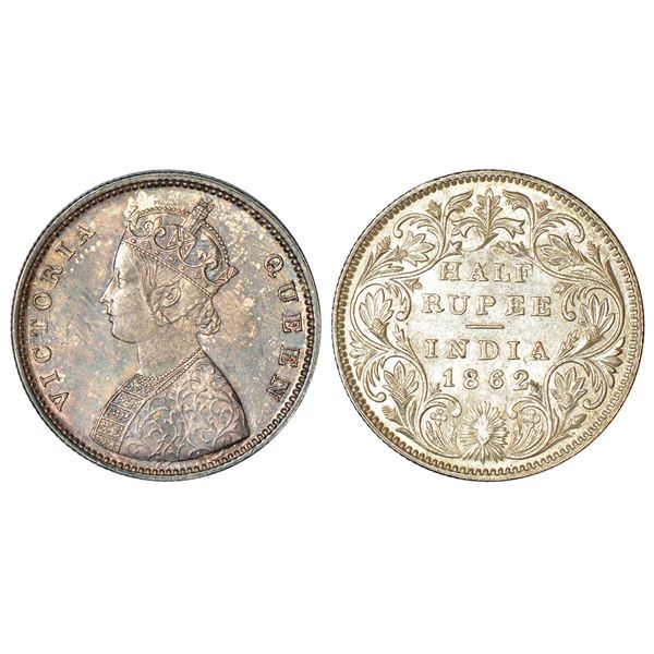 British India: Victoria Queen, silver ½ rupee, 1862, Calcutta mint, C/II, obv. as Wyon's Design, PR 