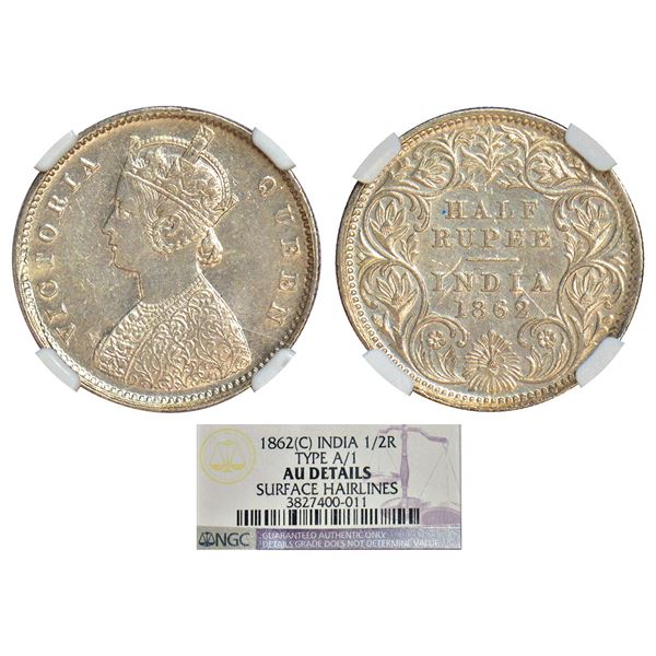 British India: Victoria Queen, silver ½ rupee, 1862, Calcutta mint, A/I/'V' raised, PR 255; GK 370.