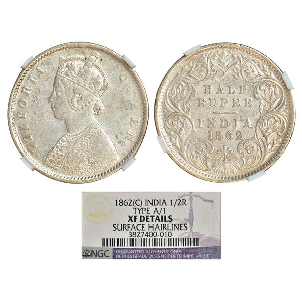 British India: Victoria Queen, silver ½ rupee, 1862, Calcutta mint, A/I/'V' raised, PR 255; GK 370.