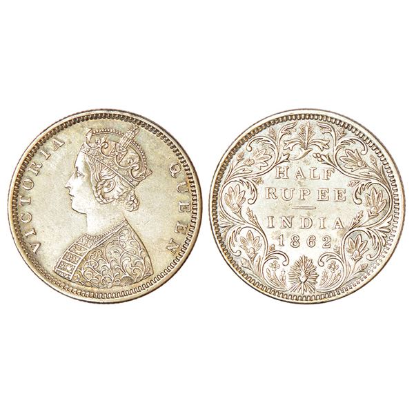British India: Victoria Queen, silver ½ rupee, 1862, Madras Mint, B2/II, elongated pearls in the cro