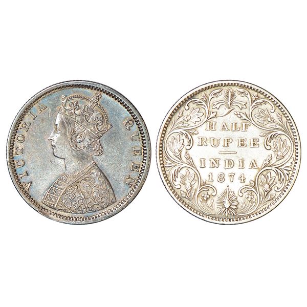 British India: Victoria Queen, silver ½ rupee, 1874, Bombay mint, B2/II/dot, PR 285.