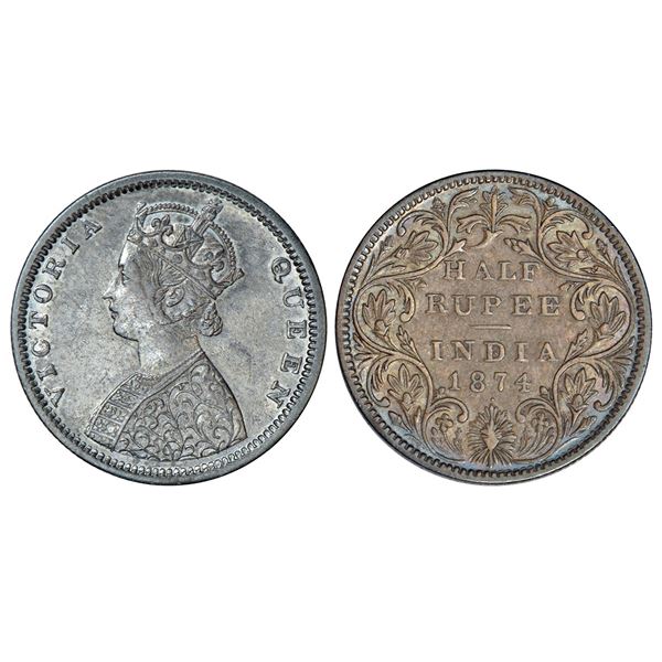 British India: Victoria Queen, silver ½ rupee, 1874, Bombay mint, B2/II/dot, PR 285.