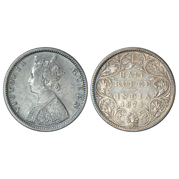 British India: Victoria Queen, silver ½ rupee, 1874, Bombay mint, B2/II/dot, PR 285.
