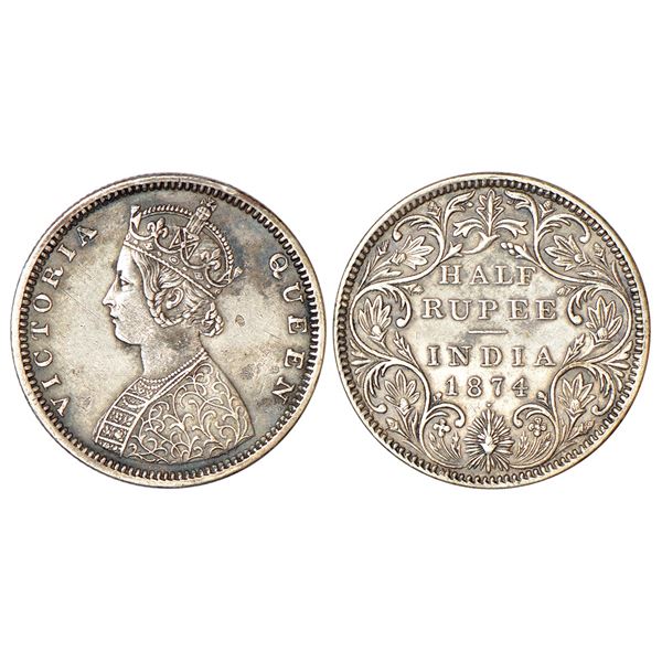 British India: Victoria Queen, silver ½ rupee, 1874, Bombay mint, B2/II/dot, PR 285.