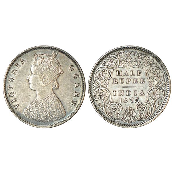 British India: Victoria Queen, silver ½ rupee, 1875, Calcutta mint, A/I/no mm, PR 260. Machine doubl