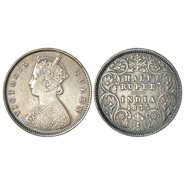 British India: Victoria Queen, silver ½ rupee, 1875, Calcutta mint, A/I/no mm, PR 260.