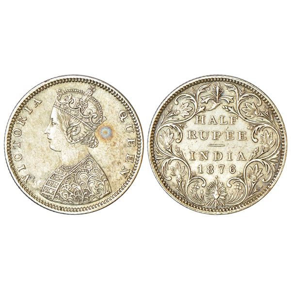British India: Victoria Queen, silver ½ rupee, 1876, Bombay mint, B2/II/dot, hair re-engraved at the