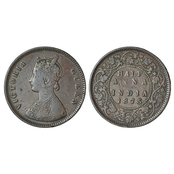 British India: Victoria Queen, copper ½ anna, 1875, Calcutta mint, B/II, PR 583; GK 818, 13.02g.