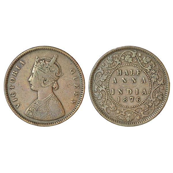 British India: Victoria Queen, copper ½ anna, 1876, Calcutta mint, B/II, PR 584; GK 819, 12.54g.