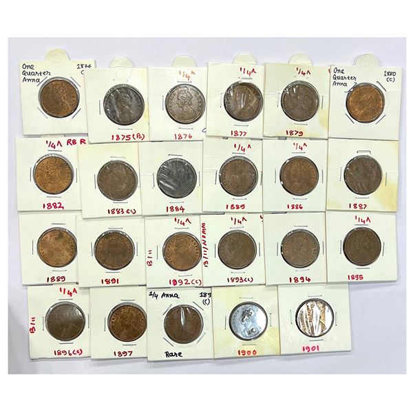 British India: Victoria Queen and Empress, copper ¼ anna (23), Calcutta/Bombay mints, 1874, 1875, 18