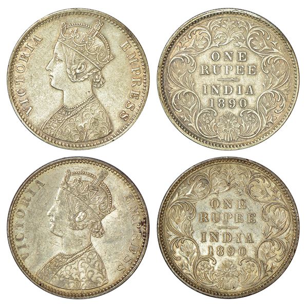 British India: Victoria Empress, silver rupee (2), 1890, Calcutta mint, C3/I/C incused, PR 131 and B