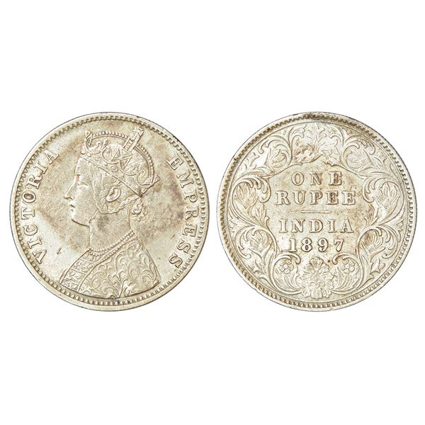British India: Victoria Empress, silver rupee, 1897, Calcutta mint, C3/I/C incused, PR 136; GK 582.