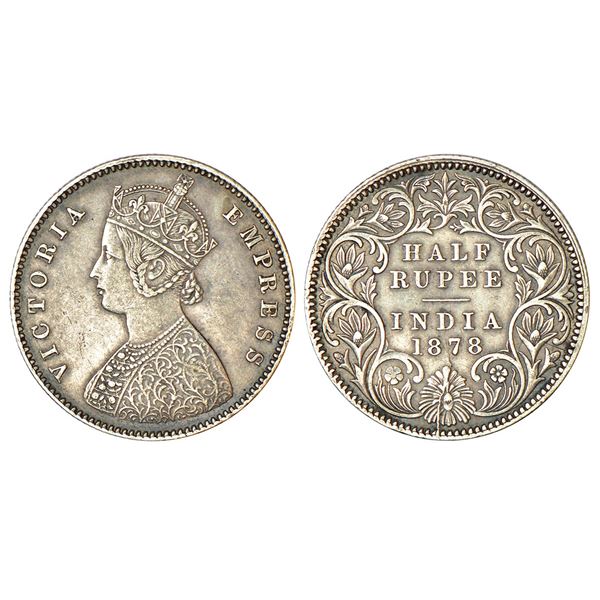 British India: Victoria Empress, silver ½ rupee, 1878, Calcutta mint, A/I/no mm, PR 262.