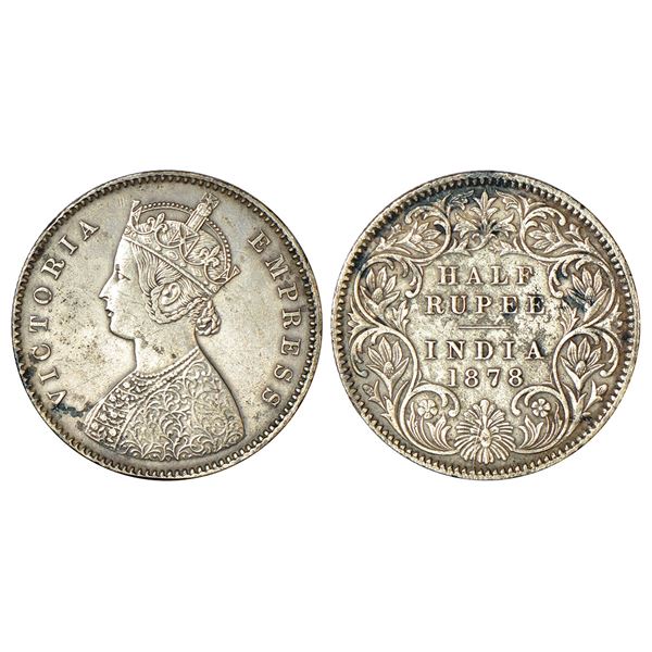 British India: Victoria Empress, silver ½ rupee, 1878, Calcutta mint, A/I/no mm, PR 262.