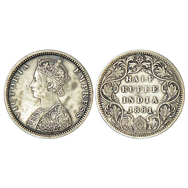 British India: Victoria Empress, silver ½ rupee, 1881, Bombay mint, B2/II/dot, PR 289; GK 615.