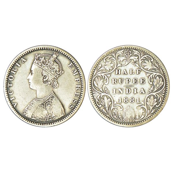 British India: Victoria Empress, silver ½ rupee, 1881, Bombay mint, B2/II/dot, PR 289; GK 615.