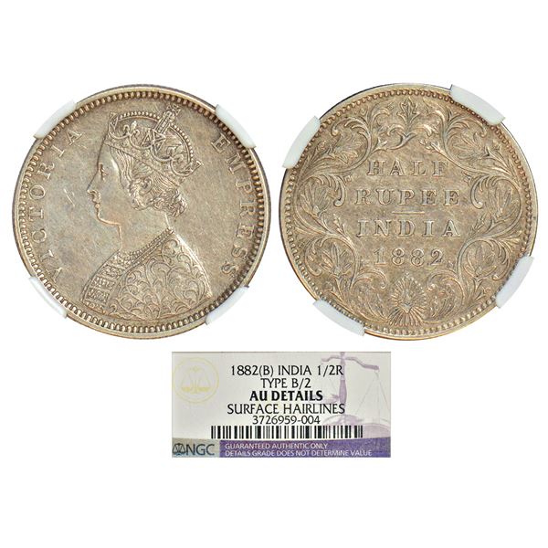 British India: Victoria Empress, silver ½ rupee, 1882, Bombay mint, B2/II/dot, PR 290; GK 618.