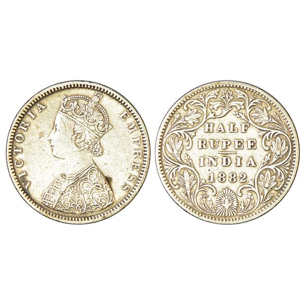 British India: Victoria Empress, silver ½ rupee, 1882, Bombay mint, B2/II/dot, PR 290; GK 618.