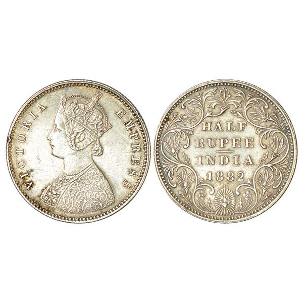 British India: Victoria Empress, silver ½ rupee, 1882, Bombay mint, A/II/dot, PR 291.