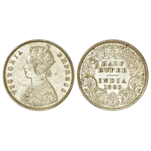 British India: Victoria Empress, silver ½ rupee, 1883, Calcutta mint, A/I/C incused, PR 267.
