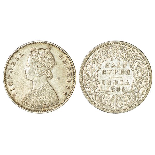British India: Victoria Empress, silver ½ rupee, 1884, Calcutta mint, A/I/C incused, PR 268.
