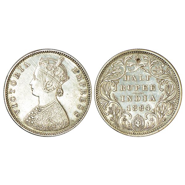 British India: Victoria Empress, silver ½ rupee, 1884, Bombay mint, A/II/dot, PR 292.