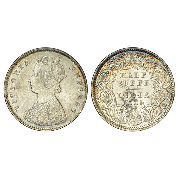 British India: Victoria Empress, silver ½ rupee, 1885, Calcutta mint, A/I/C incused, PR 269.