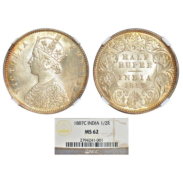 British India: Victoria Empress, silver ½ rupee, 1887, Calcutta mint, A/I/'C' incused, PR 271; GK 63
